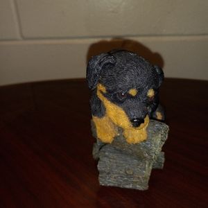 Vintage Dog Figurine, Small Puppy Rottweiler Figurine, Living Stone